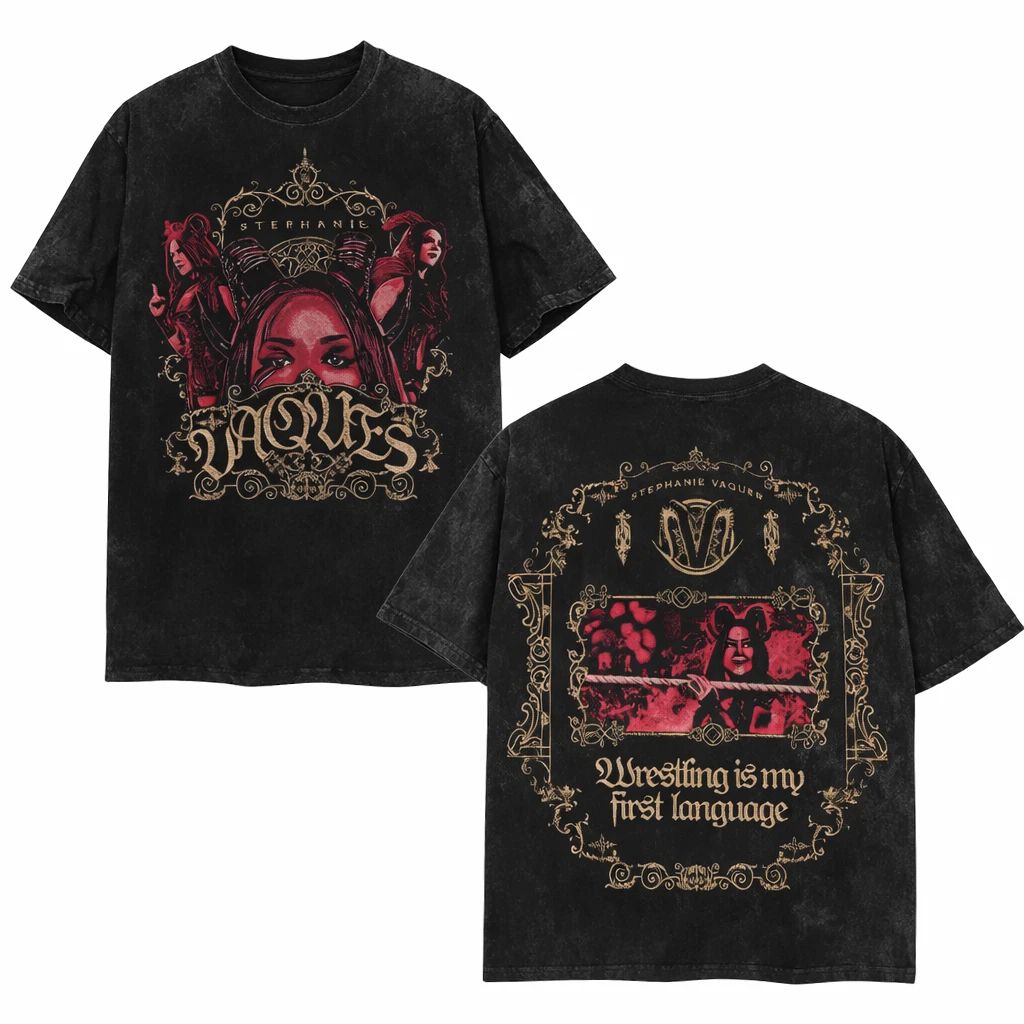 Vintage Gothic Wrestling language Graphic Shirt Black Washed Streetwear Tee