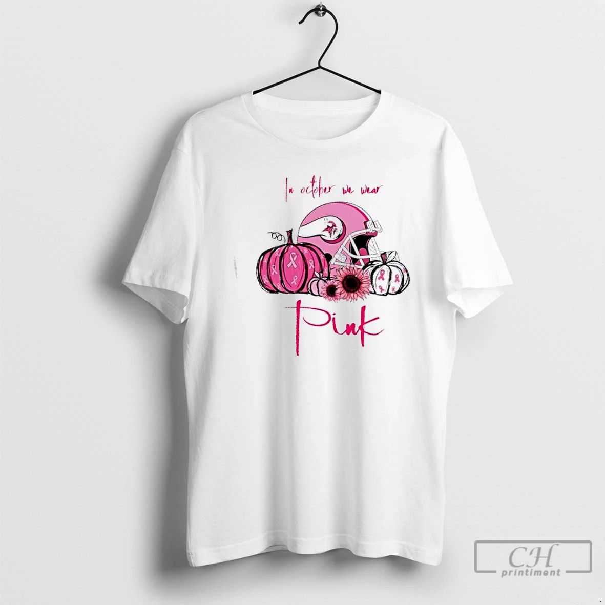 Premium In October We Wear Pink Minnesota Vikings Football Helmet T Shirts