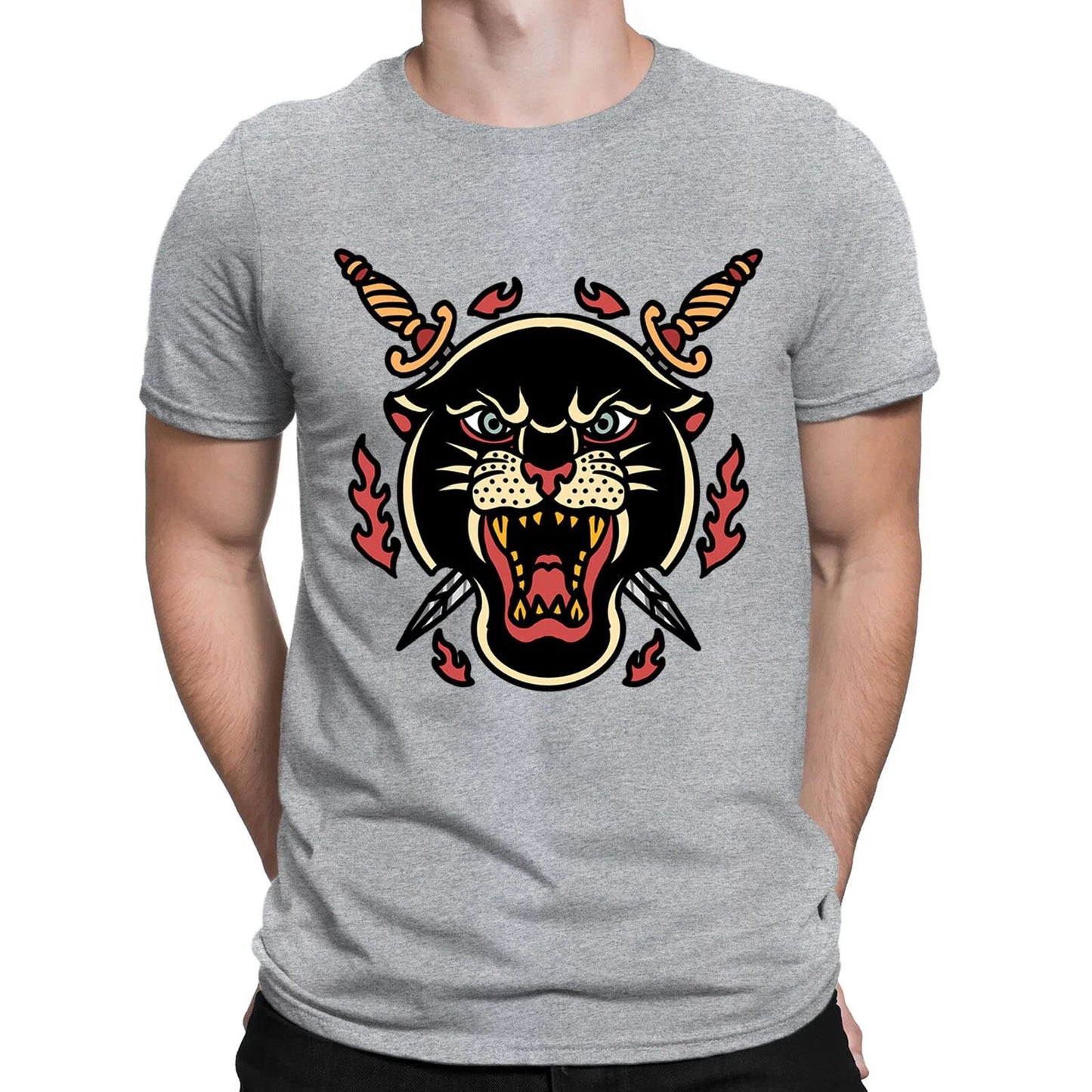 Tiger And Swords Tattoo Classic Majesty Retro Vintage Mens Womens T-Shirts #BAL
