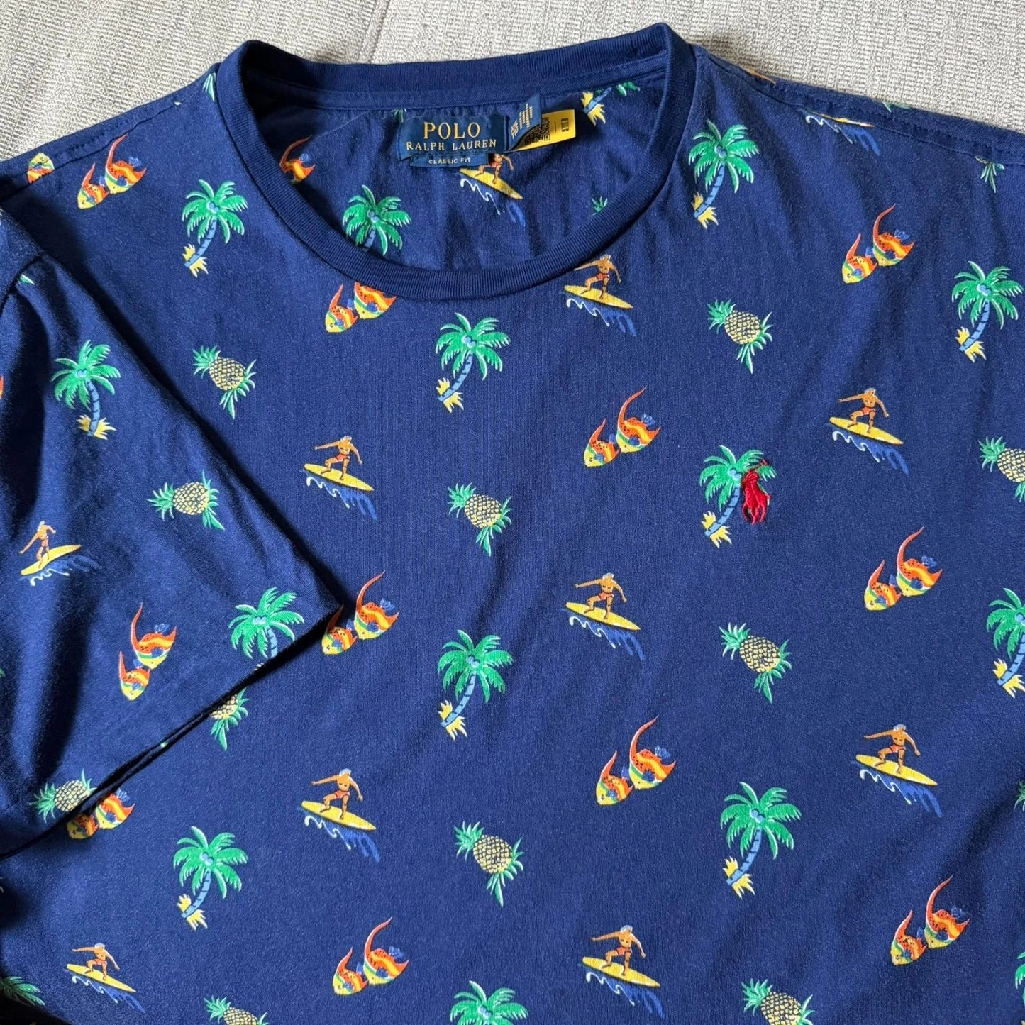 Polo Ralph Lauren Short Sleeve TShirt XL/TG Crewneck Cotton Blue Surf Tropical