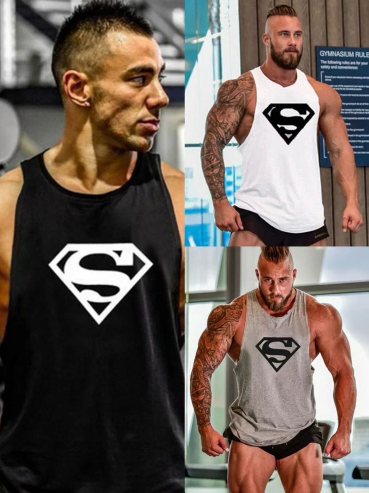 Men Tank Top Gym Workout Shirt Sleeveless Muscle Fitness Bodybuilding Tank Shirt