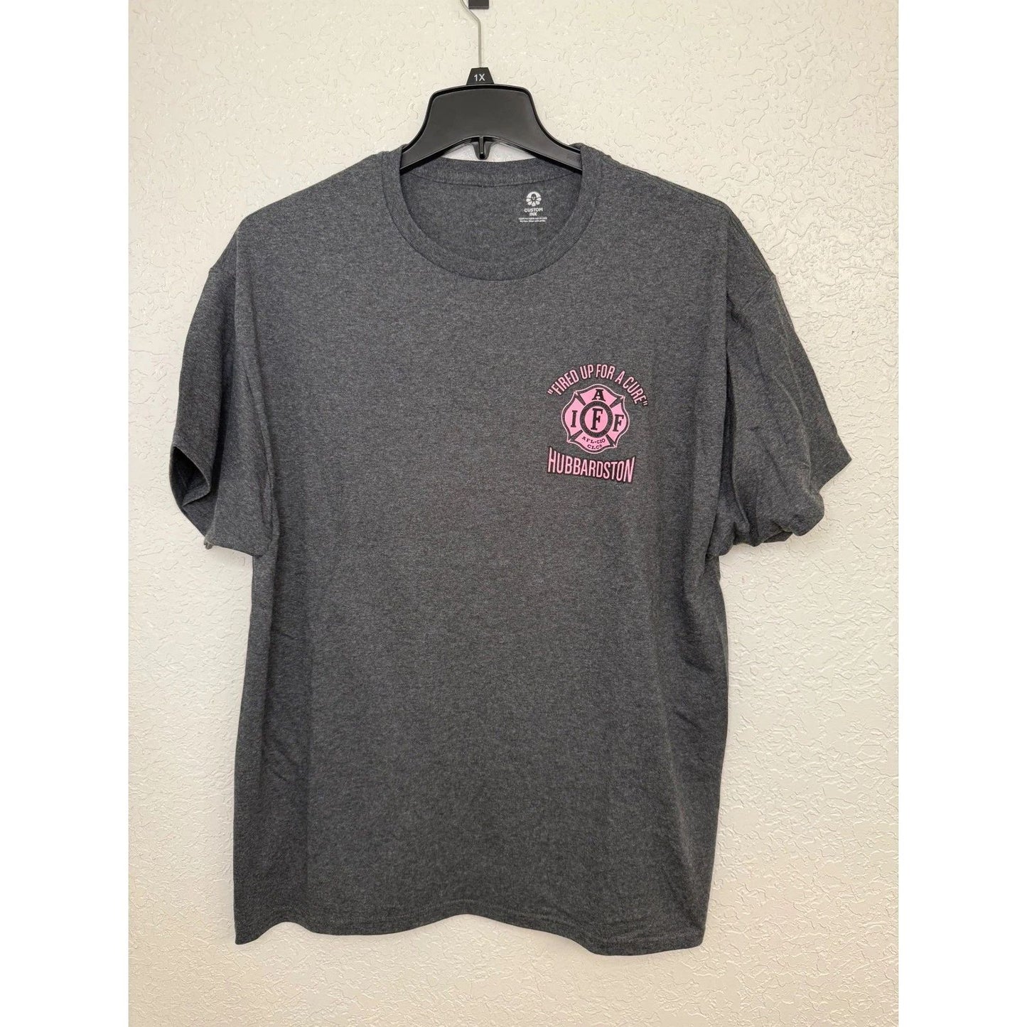 Custom Ink Breast Cancer Awareness T Shirt Firefighter Support Pink Ribbon XL