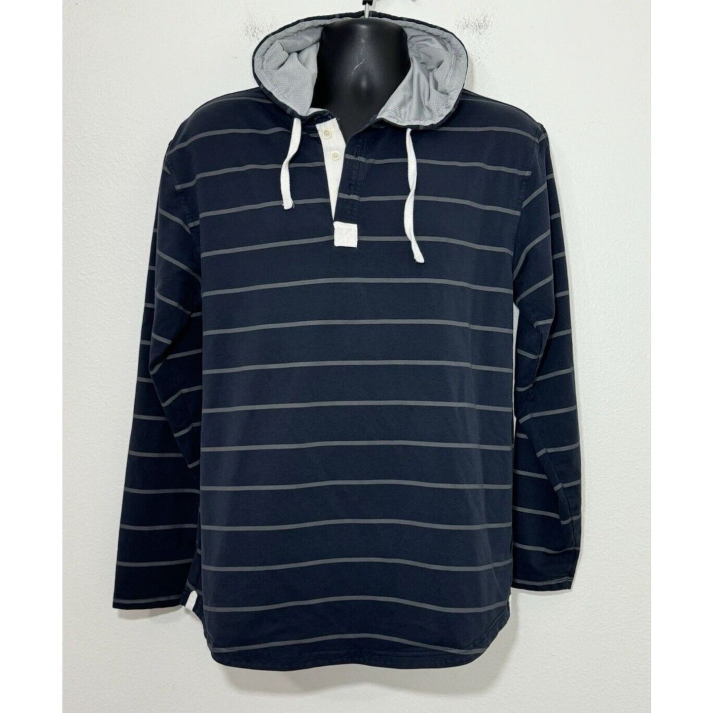Bylt Basics Drop Cut Hooded Henley Lux Mens Large Blue Pullover Hoodie Shirt