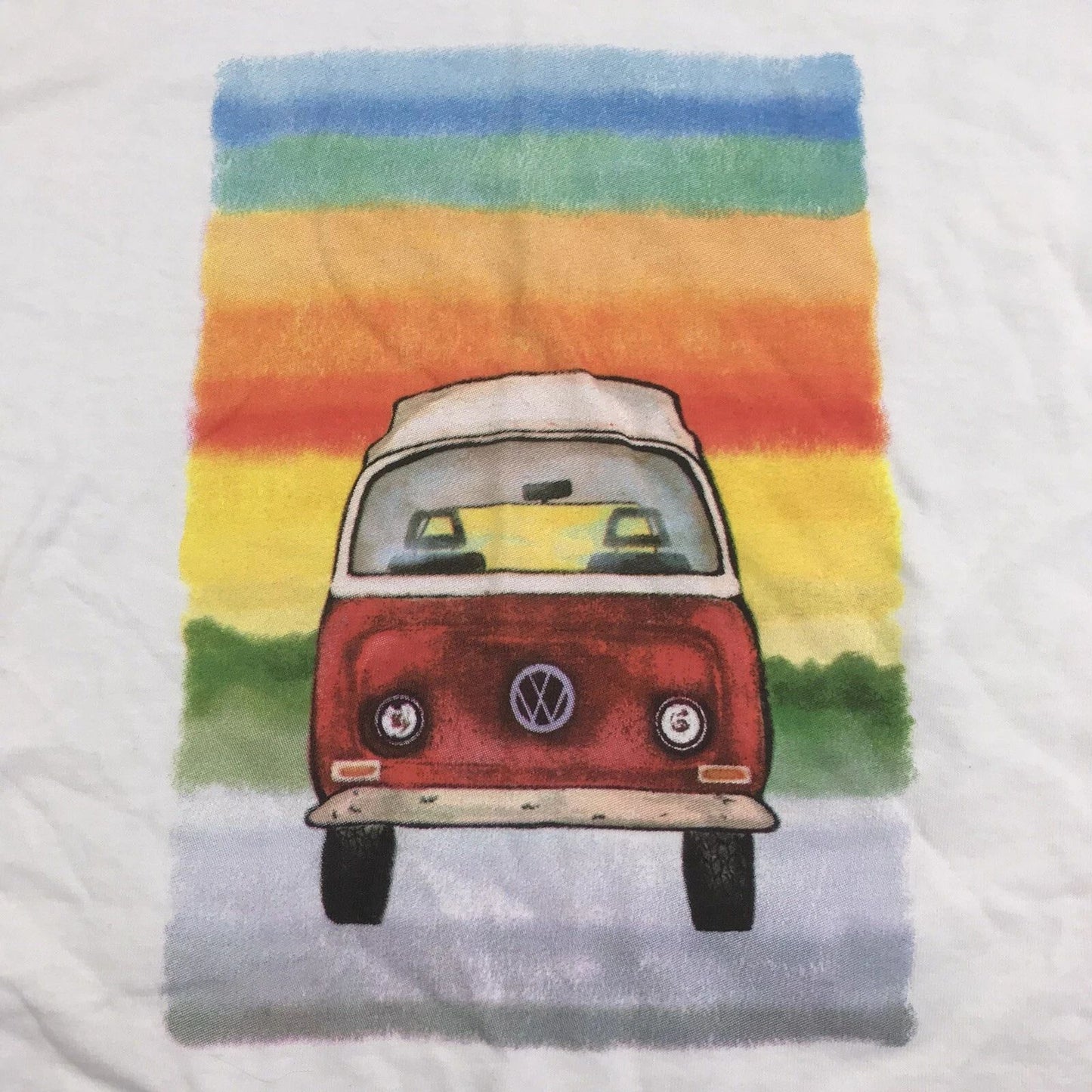 NWOT Serengetee Long Sleeve T-Shirt Rainbow Surf Bus Men’s Size Medium White