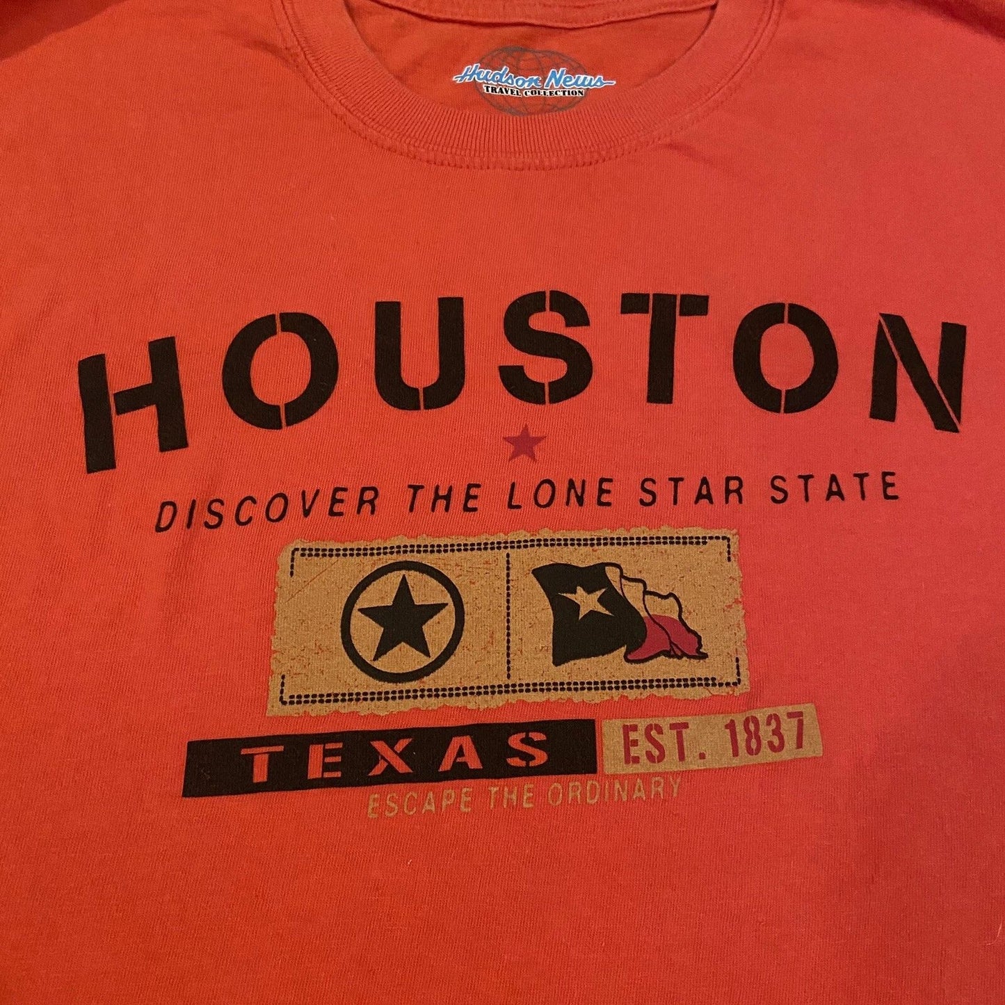 Houston Texas Graphic T-Shirt Mens L Orange Hudson News Travel Collection Tee