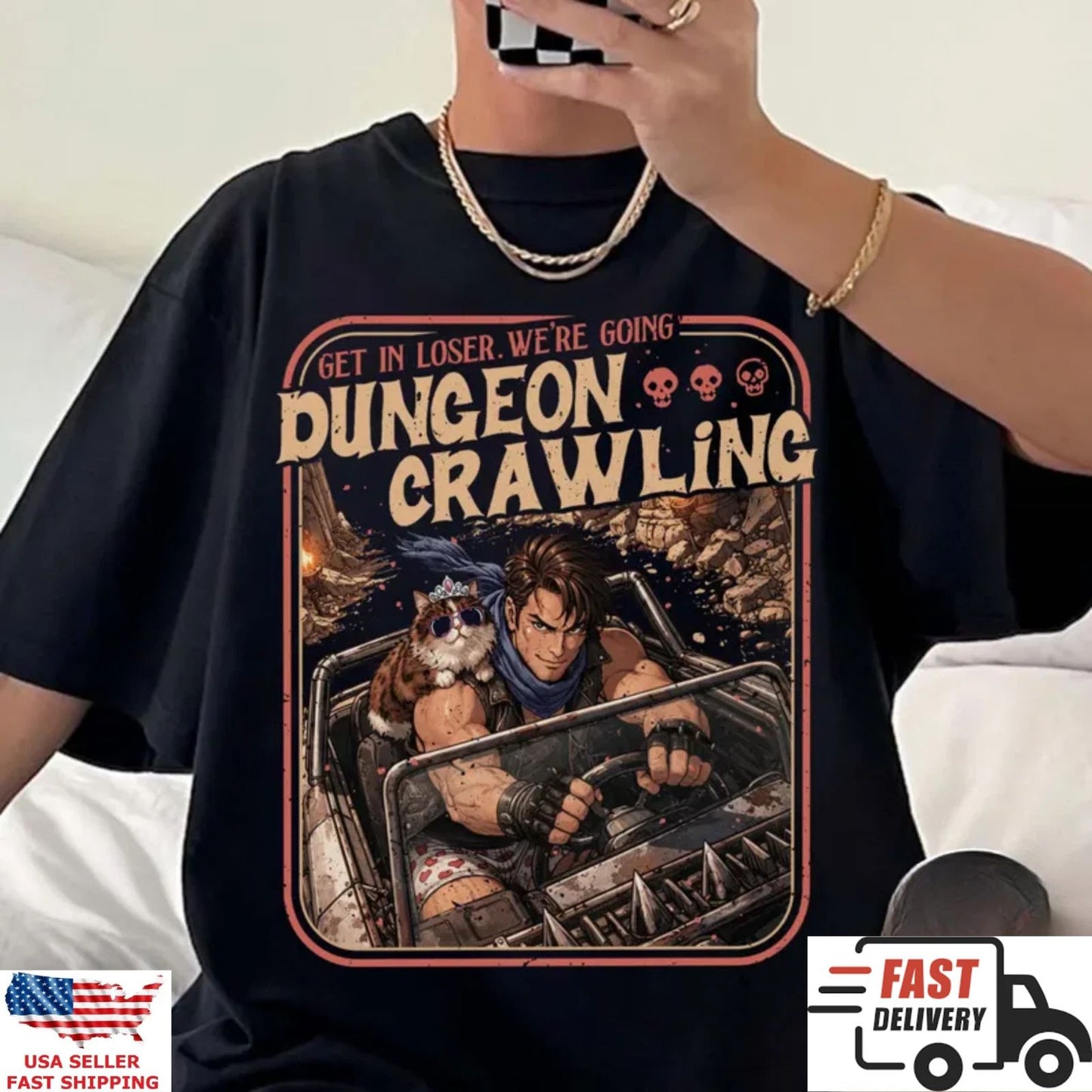 Dungeon Crawling T Shirt Funny RPG Gamer Shirt Retro Fantasy Graphic Tee