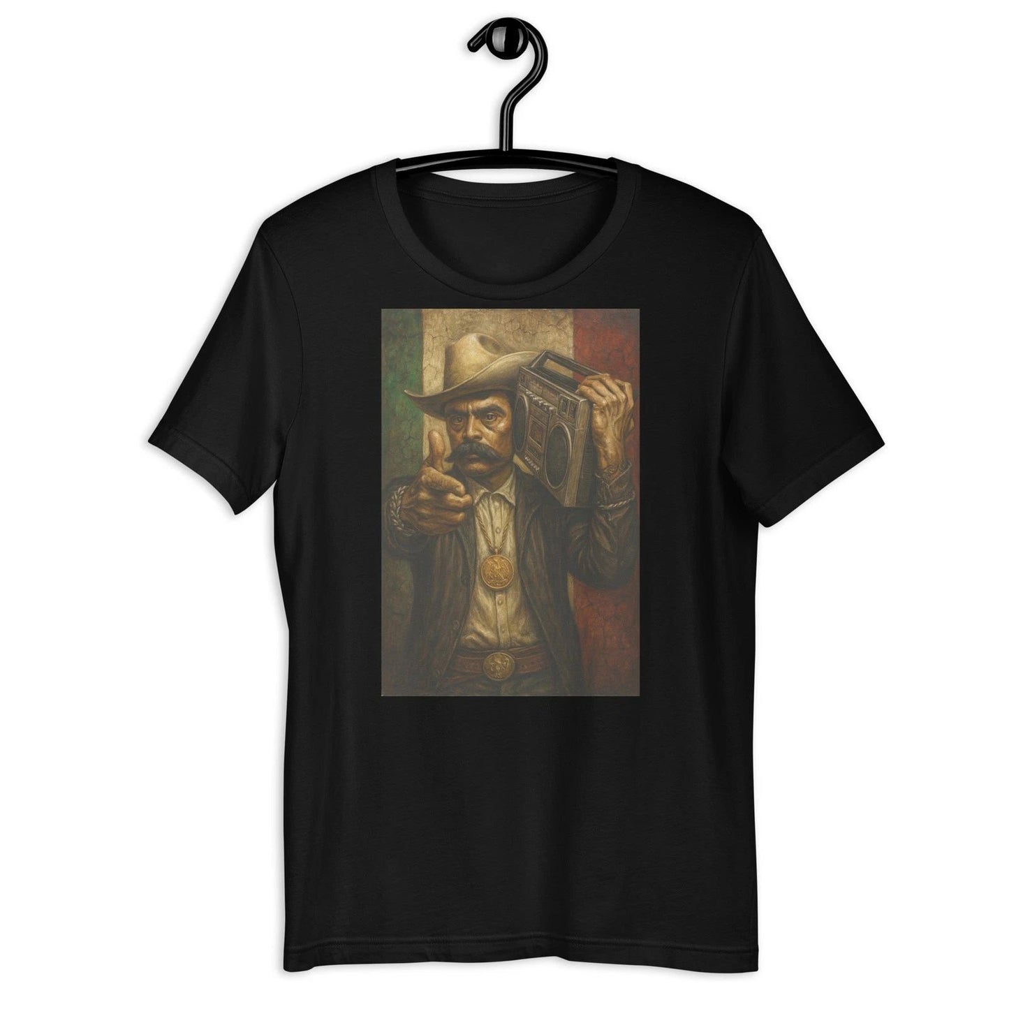 Mexican Cowboy Boombox Art T-Shirt Vintage Aztec Style Graphic Tee