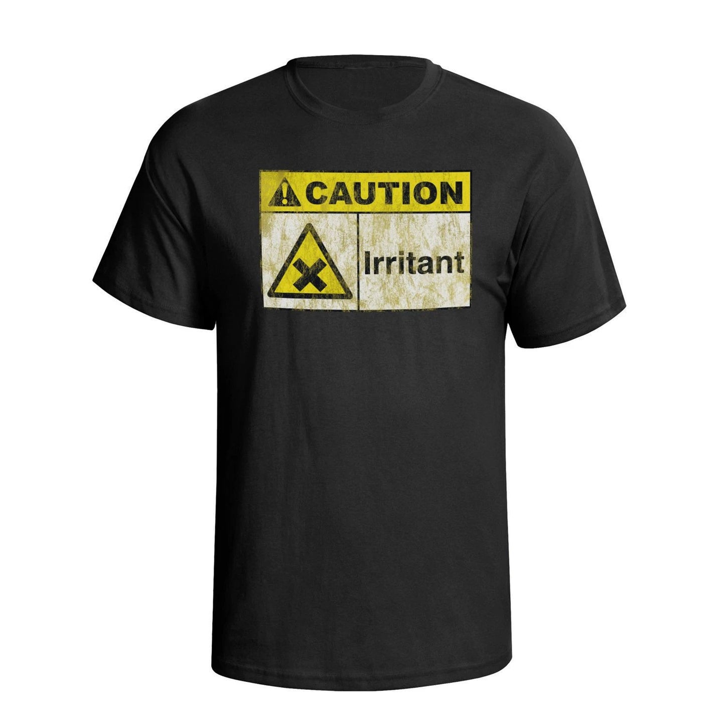 Caution Irritant Funny Mens COTTON T-Shirt Birthday Premium Quality