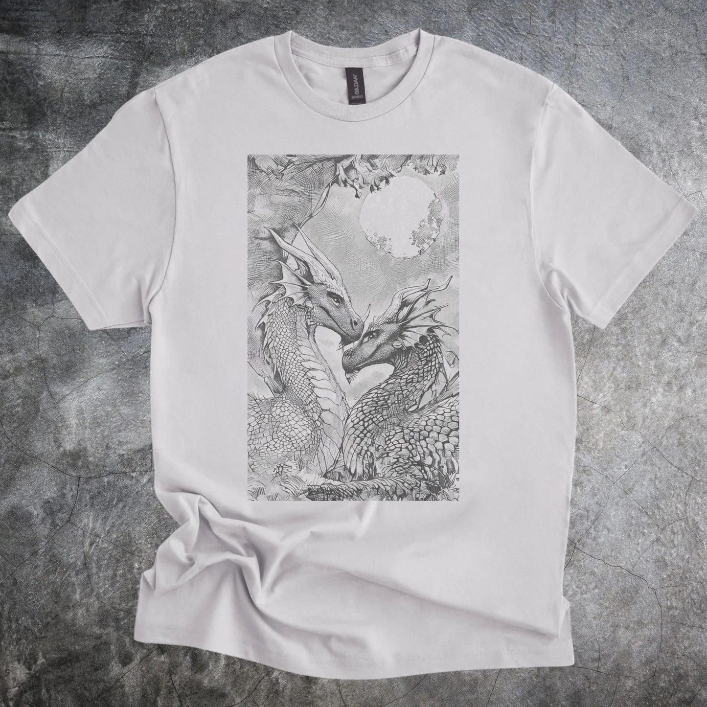 Majestic Dragon Embrace Graphic Tee for Fantasy Lovers