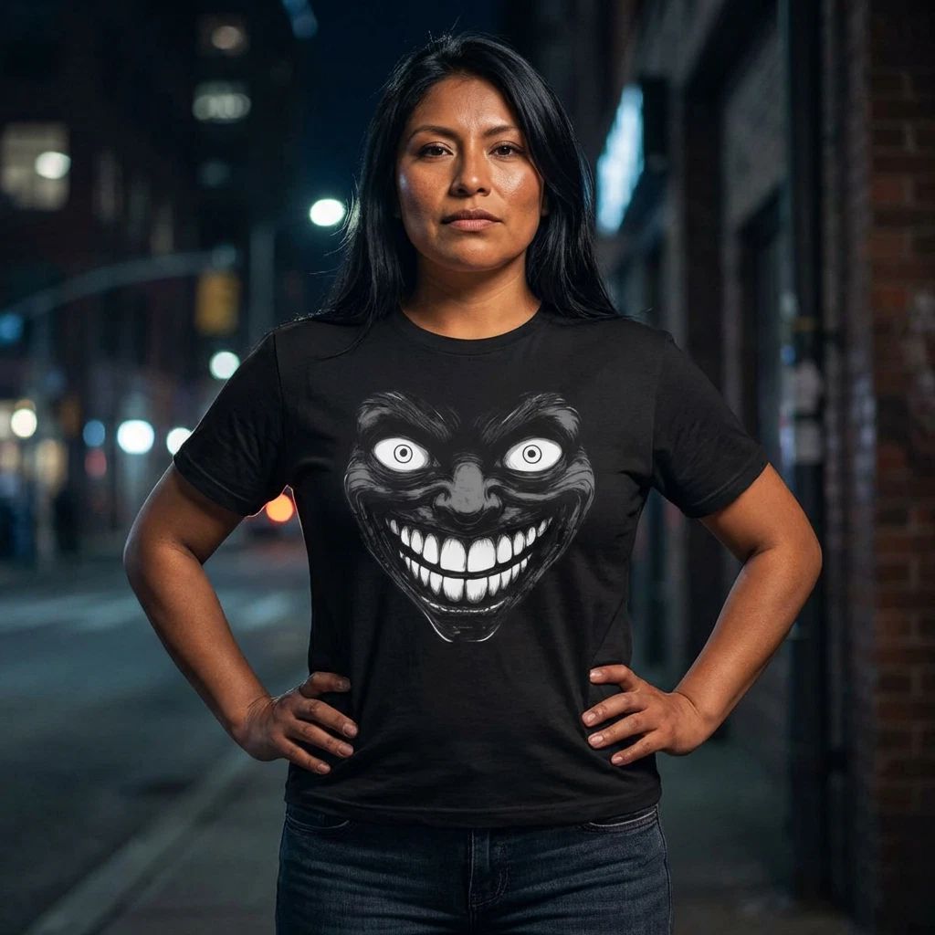 Creepy Grinning Face T-Shirt | Horror Smiling Tee