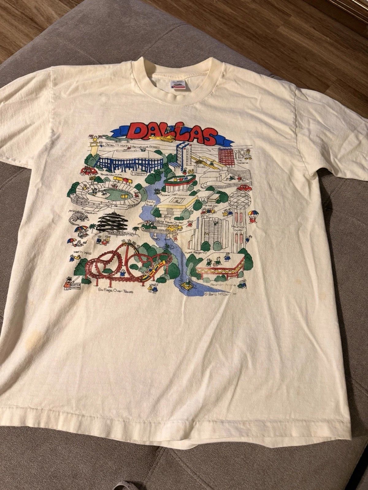 Vtg 89 Dallas Texas T-Shirt Fruit of the Loom USA Baro McClain Double Side Large