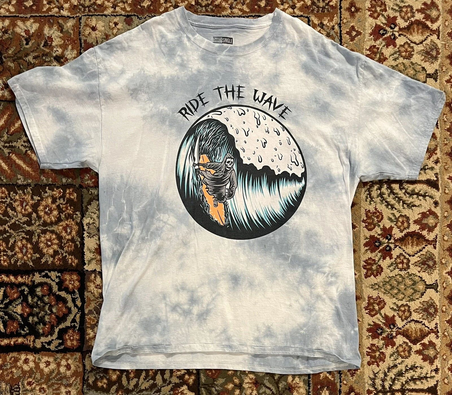 Ride the Wave XL Surf Skate Gray Tie Dye Short Sleeve T-shirt Reaper