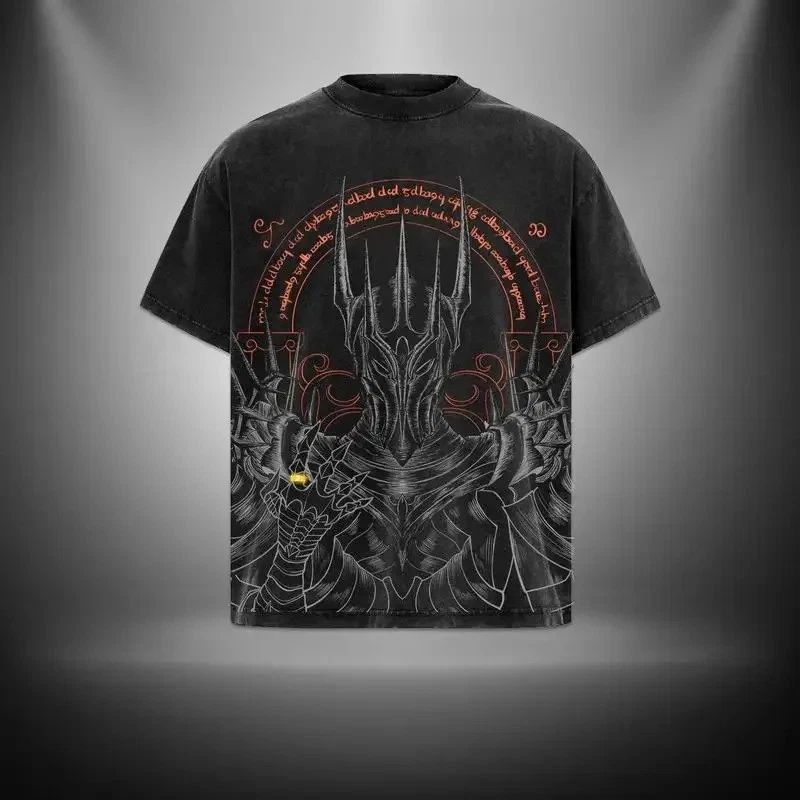 Gothic Graphic T Shirt Washed Black Oversized Streetwear Grunge Y2K Mens S-3XL