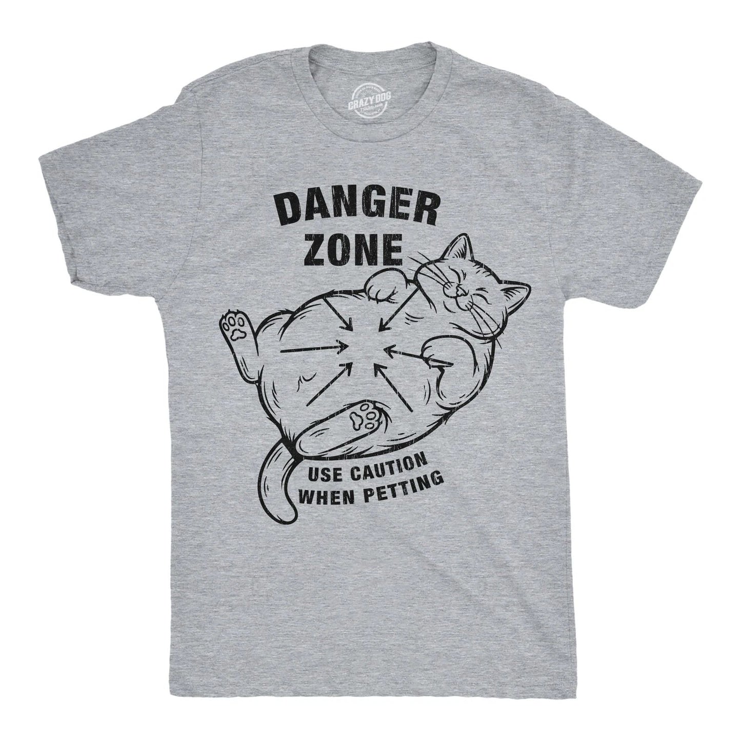 Mens Funny T Shirts Danger Zone Use Caution When Petting Sarcastic Cat Tee For