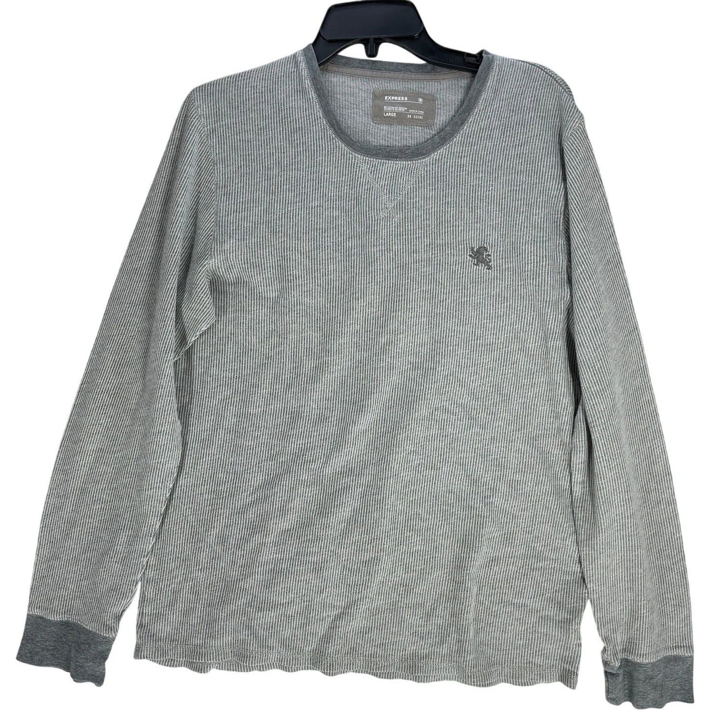 Express Shirt Mens Size L Gray White Long Sleeve Crew Neck Casual Preppy Y2K