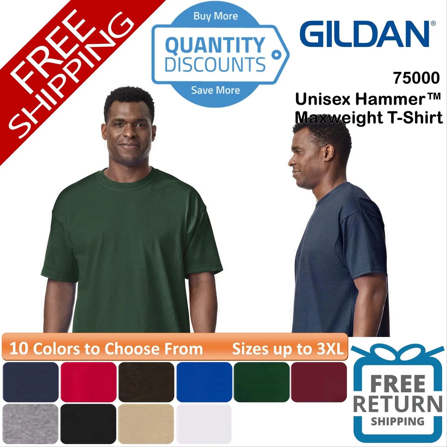 ๐ฅ Gildan Unisex Hammer Short Sleeve Maxweight T-Shirt Up To 3XL 75000