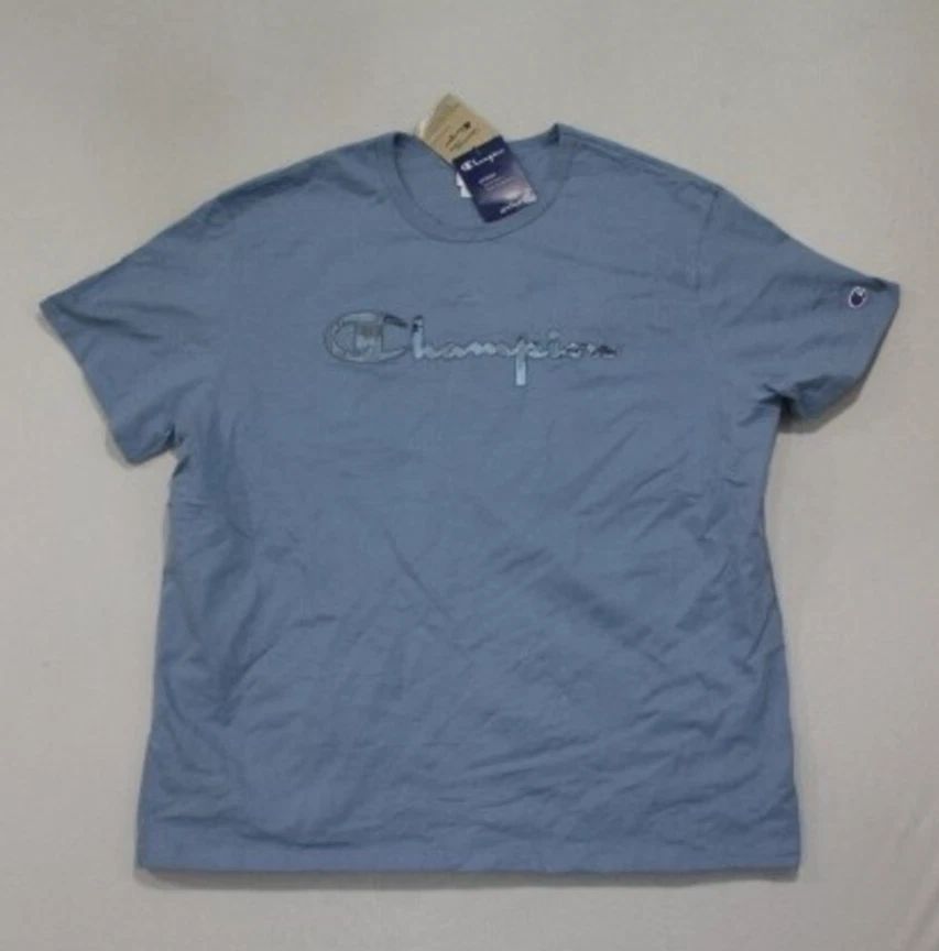 Champion Men Blue Shirt Short Sleeve Casual 3D Emblem Size 3XL