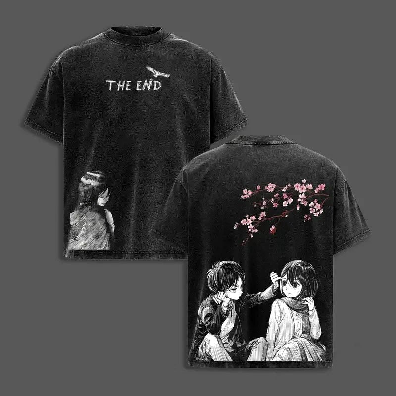 Eren x Mikasa Attack on Titan Dark Anime Streetwear T-Shirt