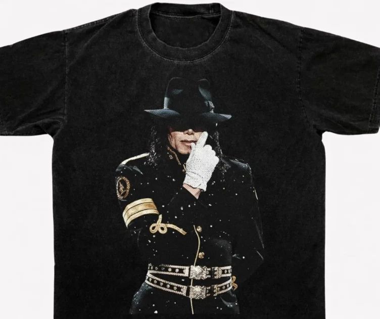 Michael Jackson Rhinestone PNG Shirt Design, Bootleg Tee, Halftone Black, INSTAN