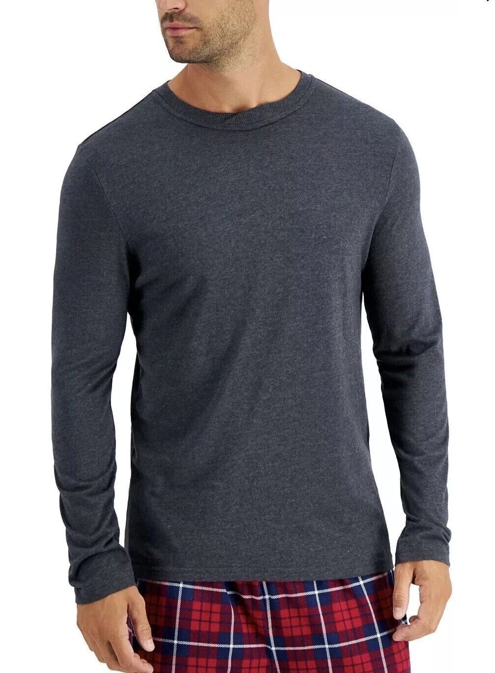 Club Room Mens Chatham Knit Long-Sleeve Charcoal Lounge T-Shirt