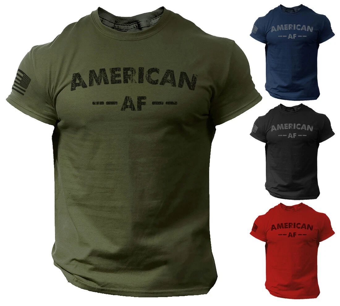 American AF Patriotic USA Flag T Shirt for Men Funny - Soft Style 100% Cotton