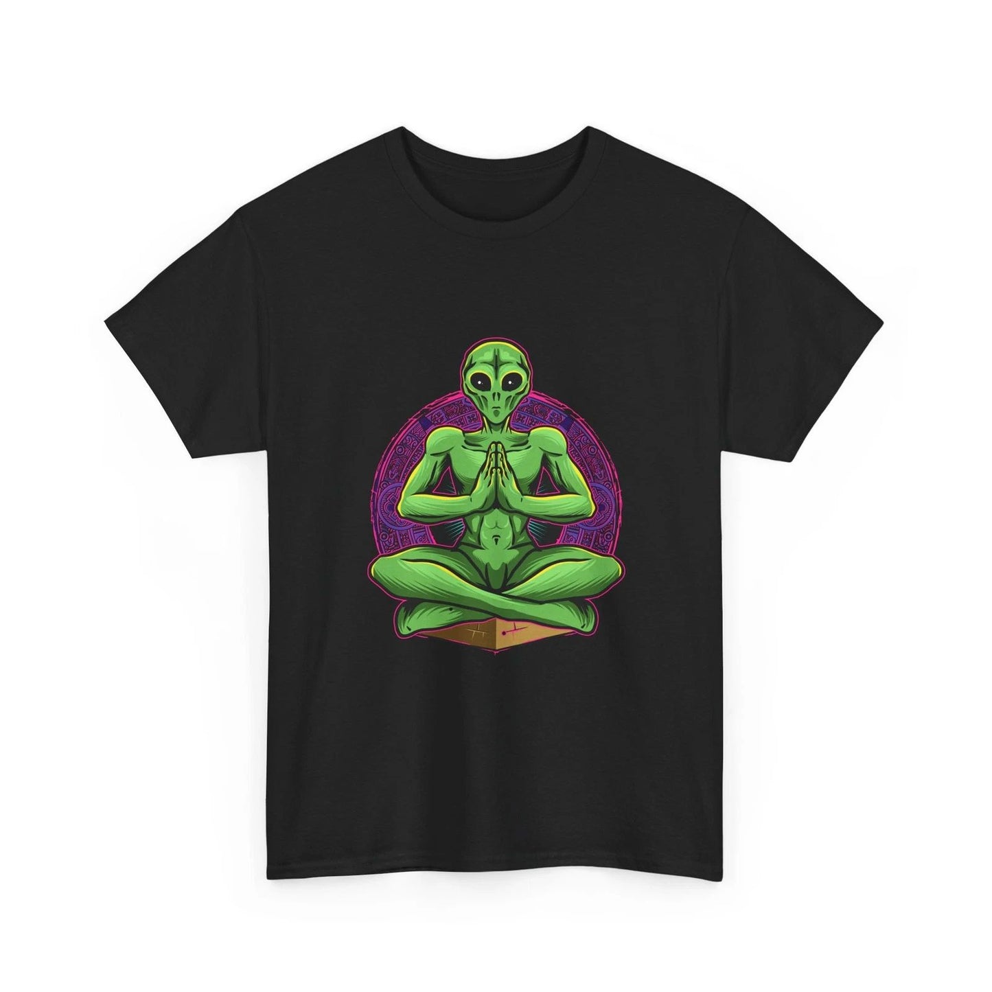 Meditating Alien Tee | Cosmic Yoga, Green Extraterrestrial Graphic, Cool Shirt
