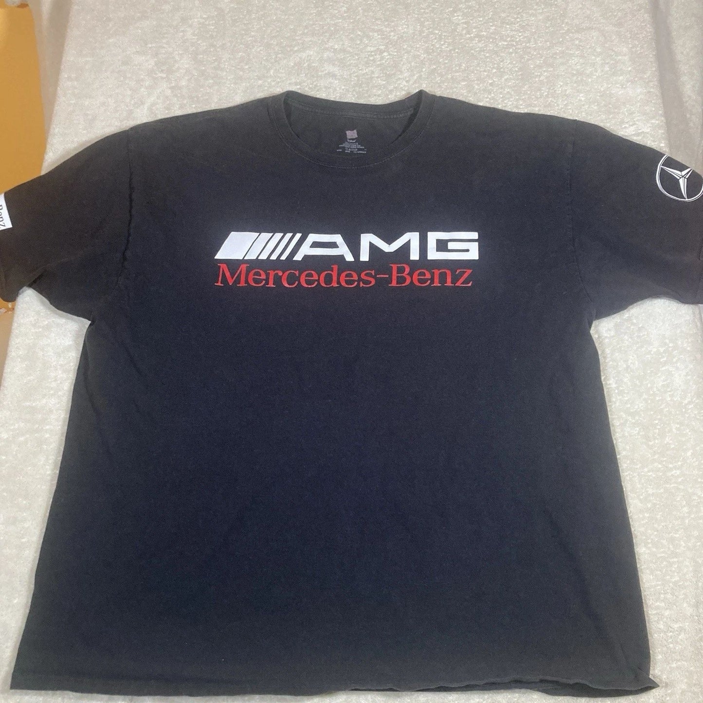 Mercedes Benz AMG Black T-Shirt Mens XXL 2XL Sleeve Logos Double Sided Cotton