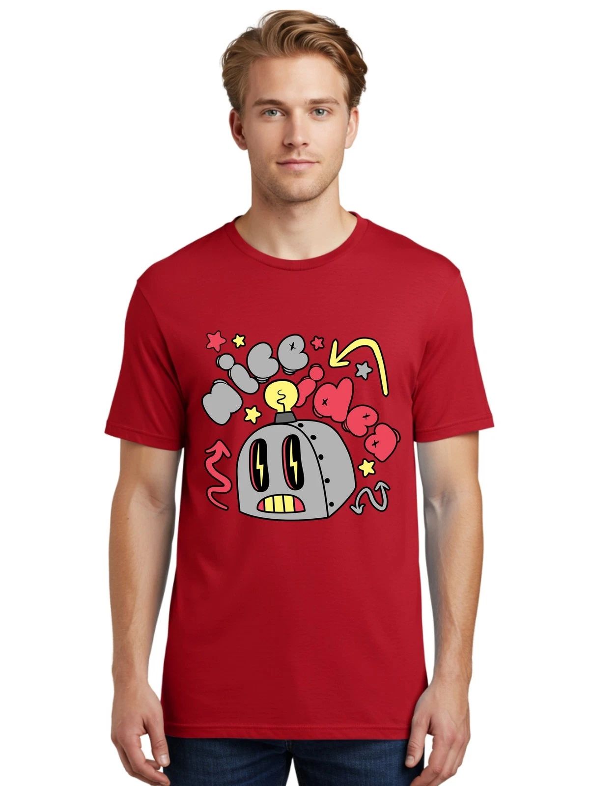Robot-Head Mens Graphic Tee,100% Cotton,Casual Summer Wear