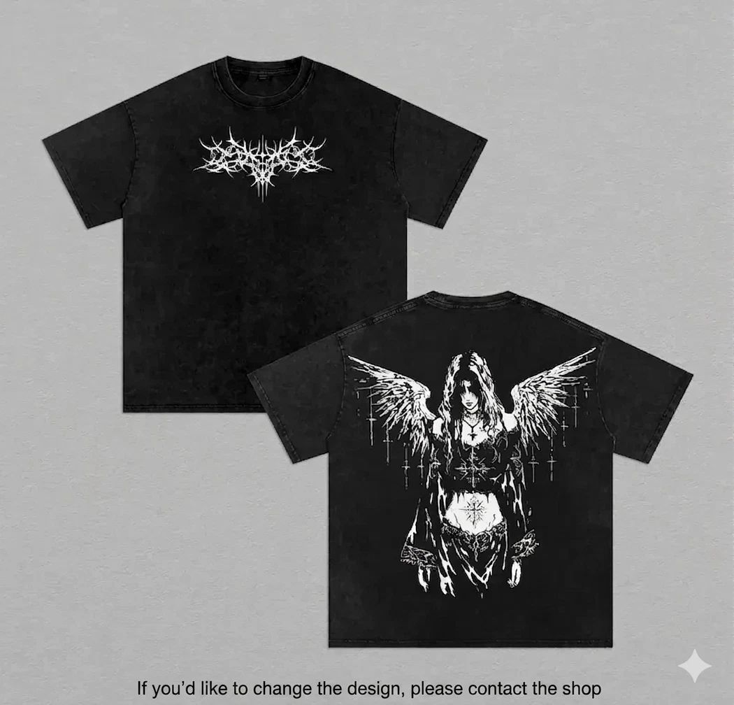 Vintage Y2K Gothic Angel T-Shirt Oversized Dark Aesthetic Graphic Tee Men