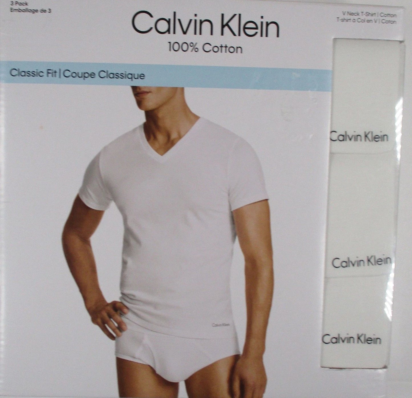 3 PACK CALVIN KLEIN SIZE XXL 2XL WHITE COTON V-NECK MENS T-SHIRTS UNDERSHIRTS