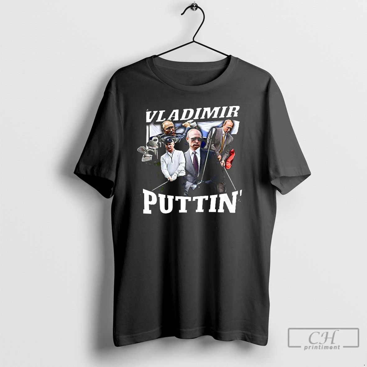 Premium Vladimir Puttin Putin Playing Golf Flag Satirical T Shirts