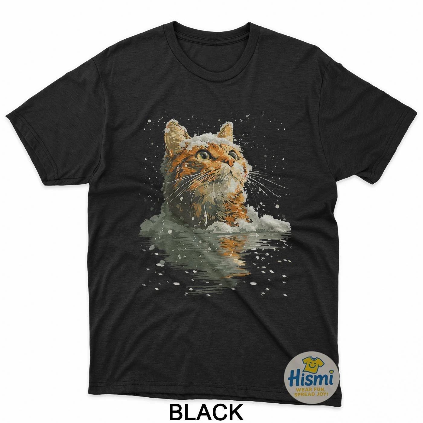 Serene Tabby Cat With Snow Snowy Forest Winter Aesthetic T-Shirt