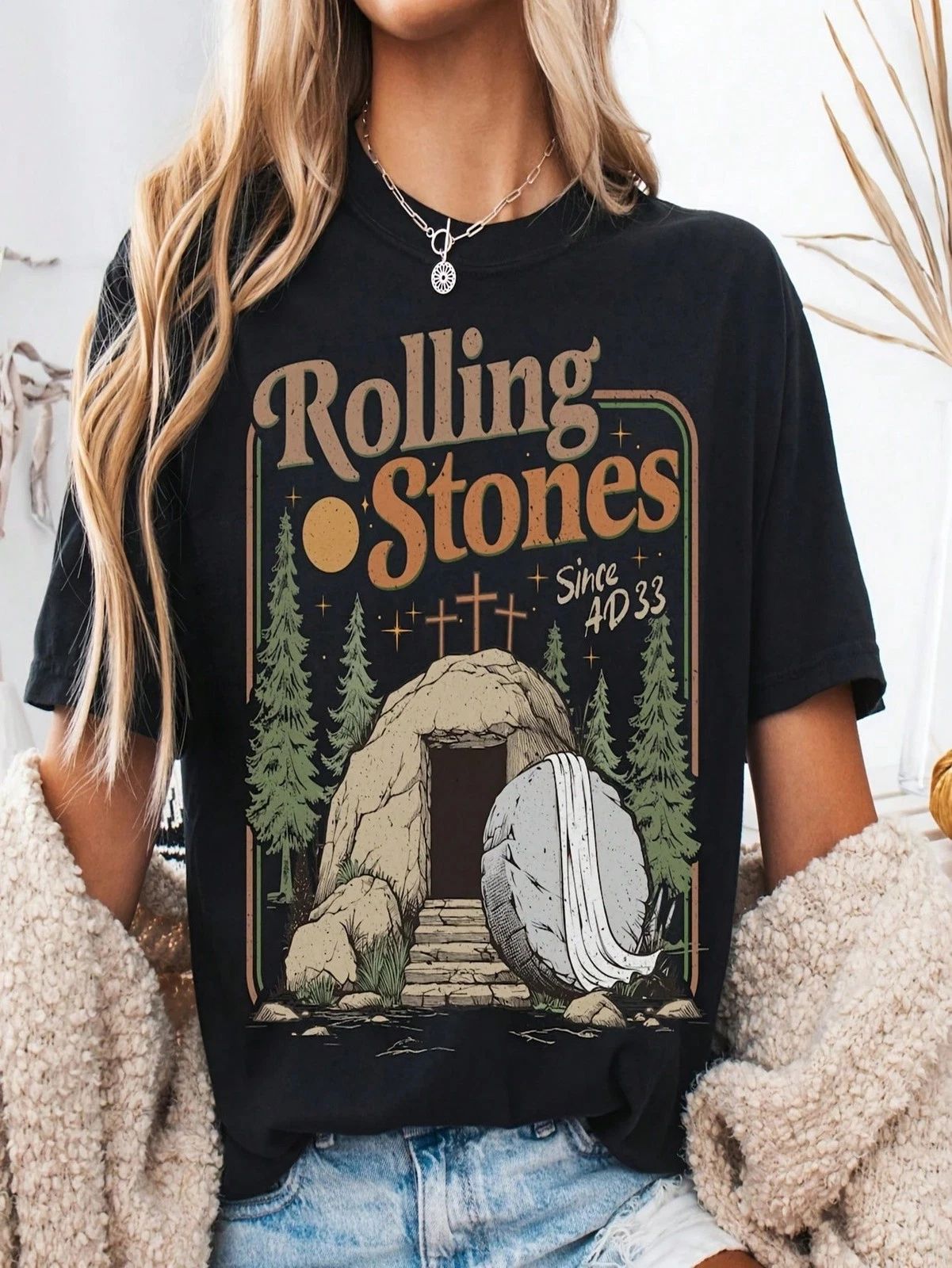 Rolling Christian T-Shirt, Stones Easter Clothing, Jesus Christ Shirt