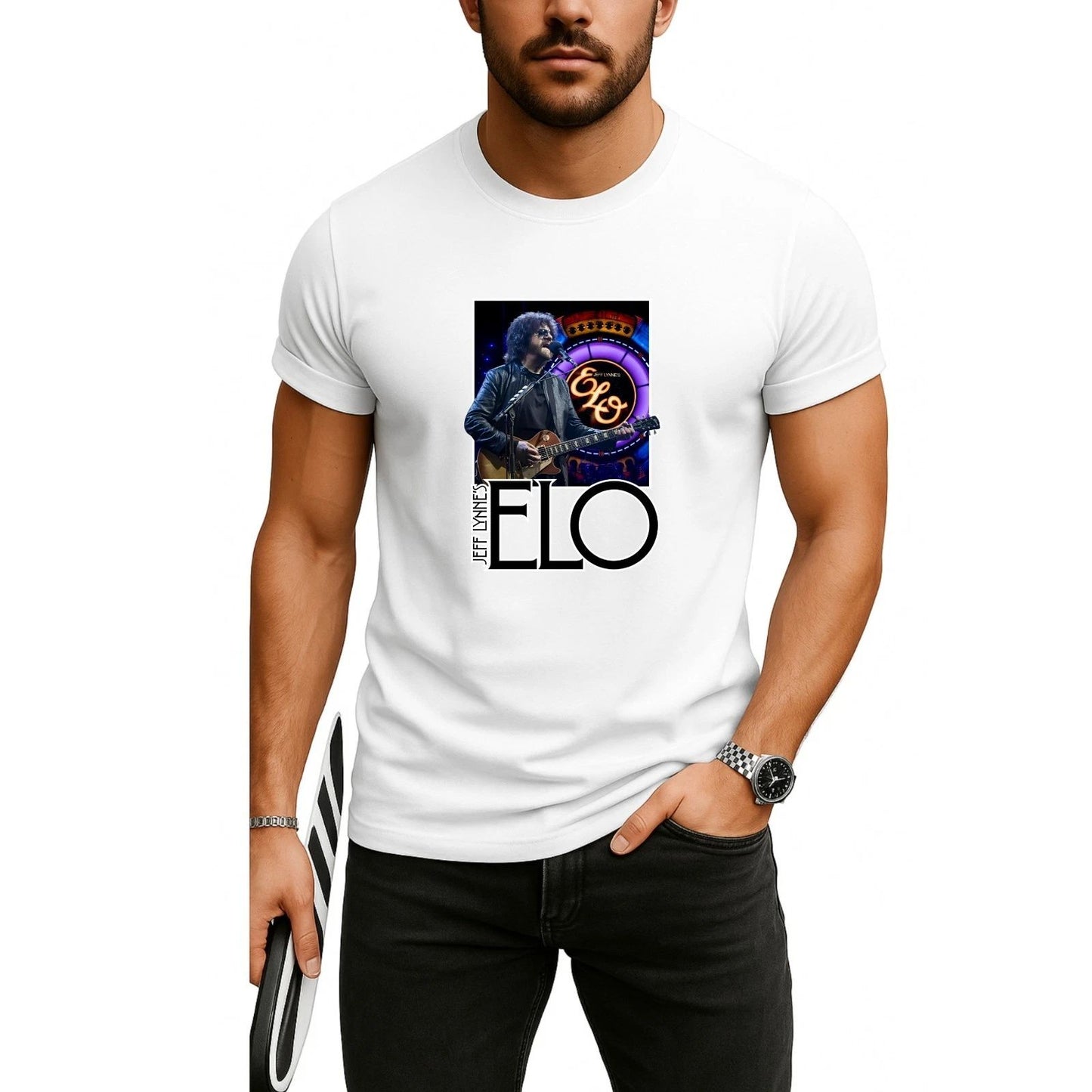 Je-ff Lyn-ne ELO T-Shirt ,Classic Rock Band Graphic Tee, Retro Rock Tour Shirt
