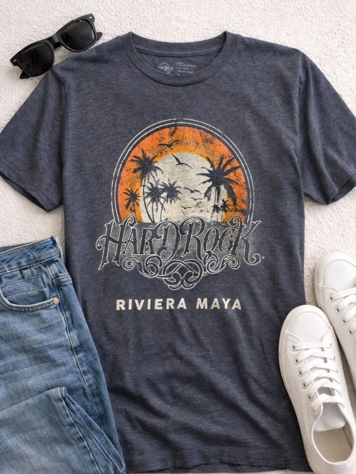 Hard Rock Riviera Maya Graphic Tee Small Gray Sunset Logo Shirt