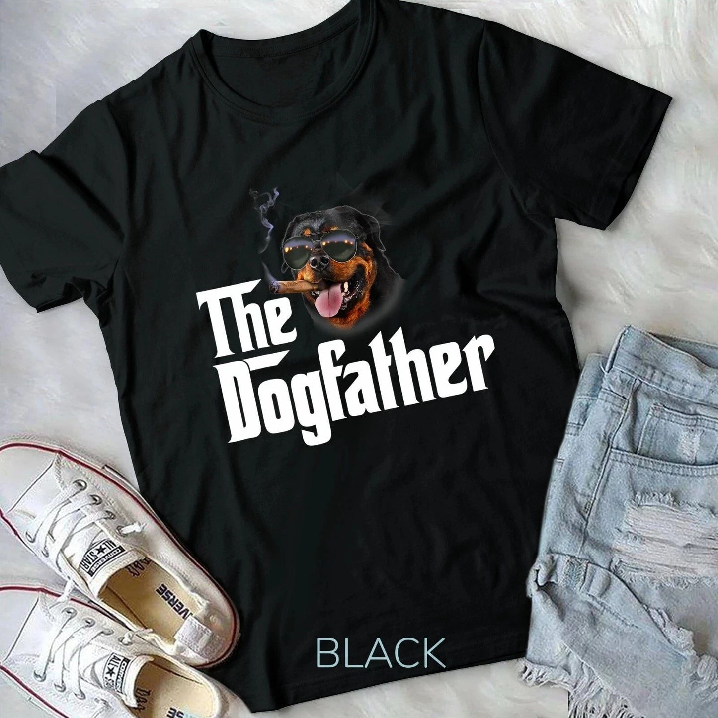 Mens The Dogfather Rottweiler Funny Dog Owner Gift Dog Lover Unisex T-shirt