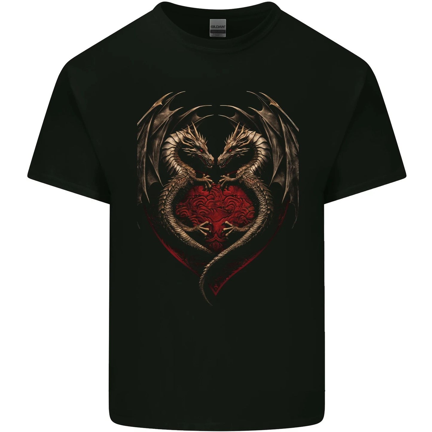 2 Fantasy Dragons in a Heart Shape Gothic Goth Mens Cotton T-Shirt Tee Top