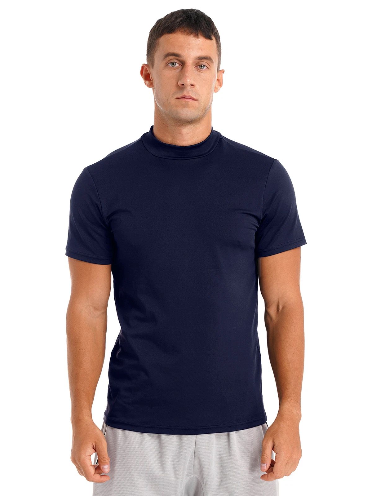 Freebily Men's Short Sleeve Undershirts Tops Slim Fit Basic Pullover Tees