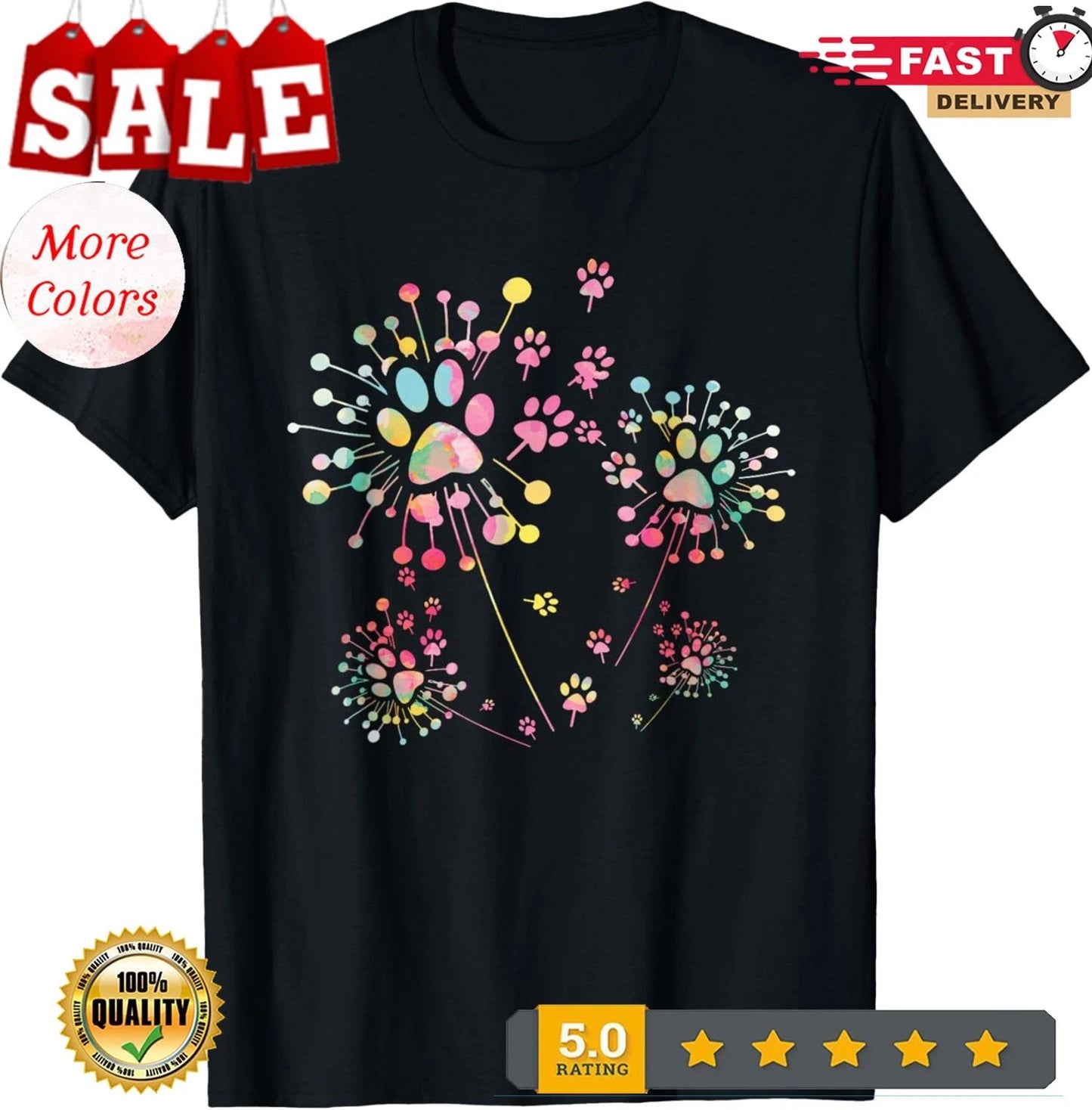 Dog Flower Dandelion Dog Paw Dog Lover T-Shirt