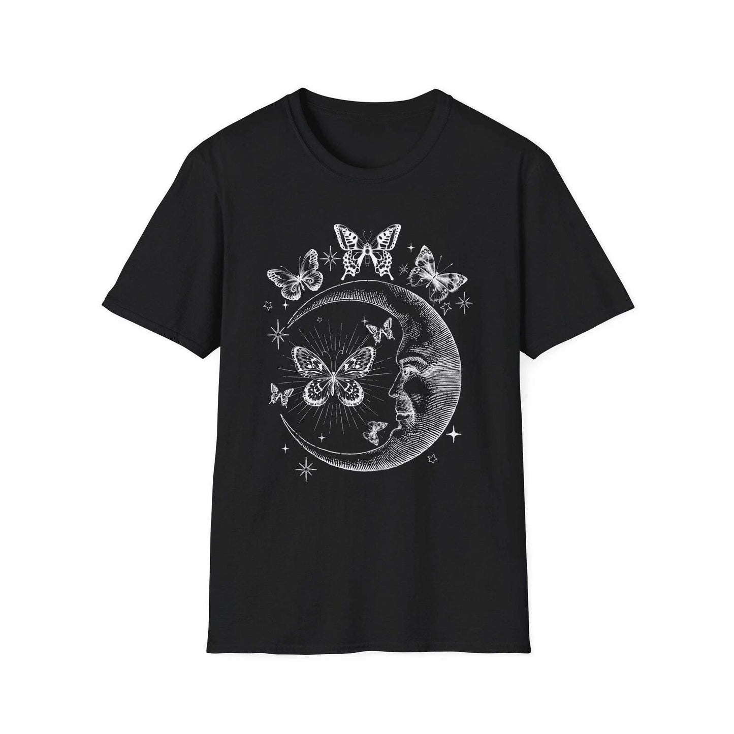 Vintage Moon Butterfly T-Shirt, Celestial Aesthetic Tee, Starry Night Graphic Sh