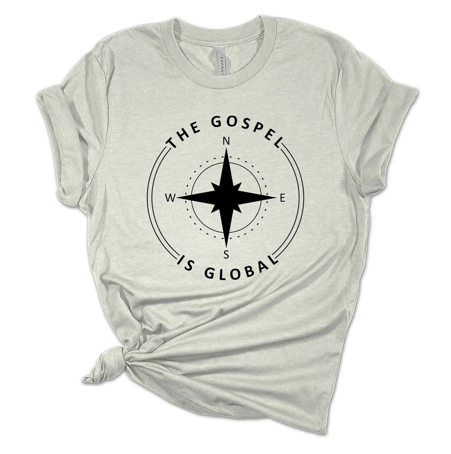 Womens Christian Tshirt the Gospel is Global Compass Jesus Christian Short