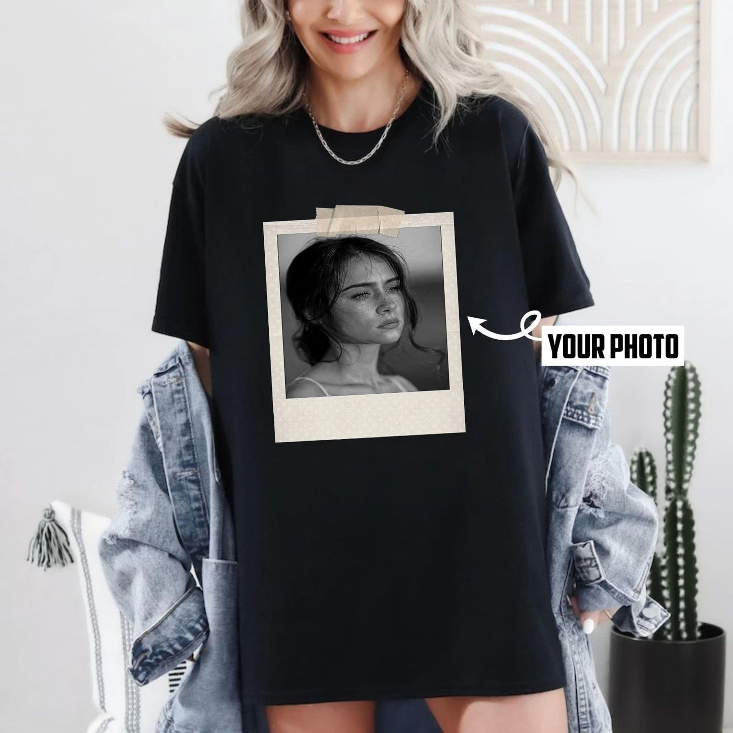 Personalise Photo Print T-Shirt Portrait Custom Photo,Text,Unisex Birthday Tee