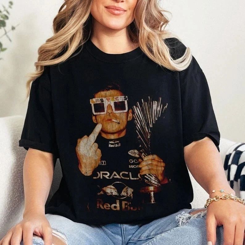 Max Verstappen Middle Finger Las Vegas GP Shirt - Retro Distressed Graphic Tee