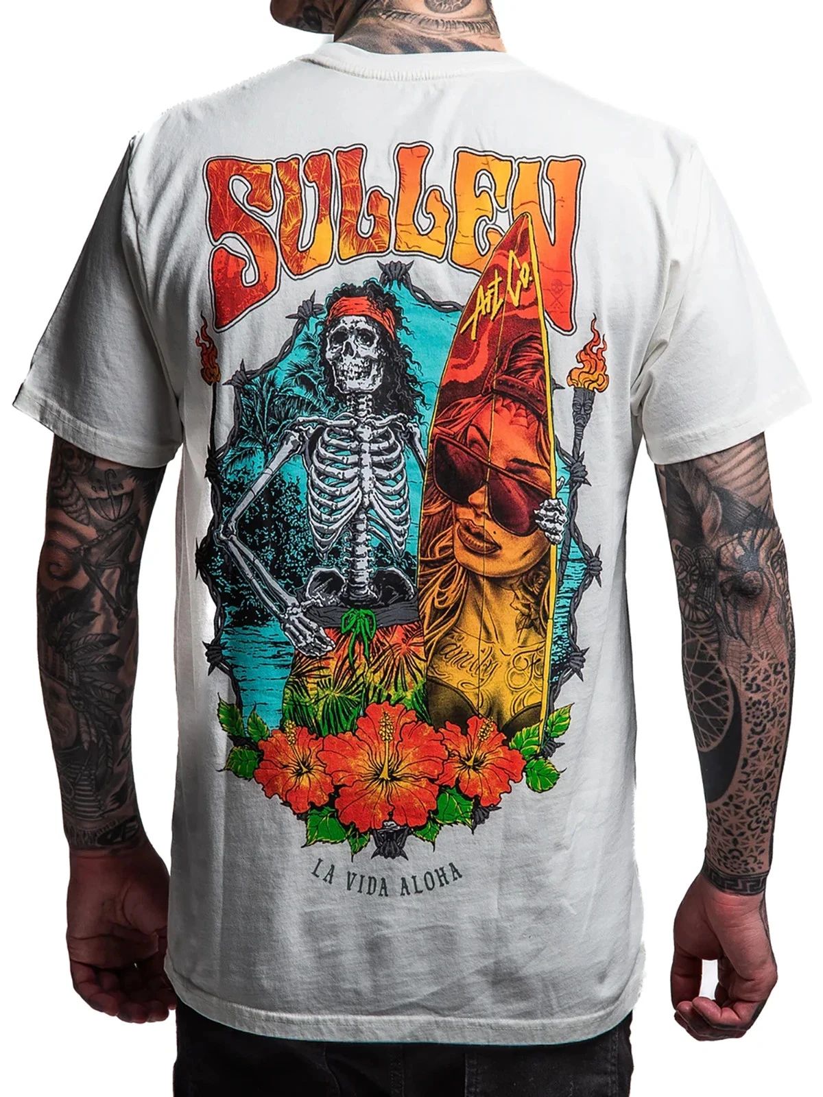 Sullen Men's La Vida Aloha Short Sleeve Premium T-shirt Skeleton Surfer Tee