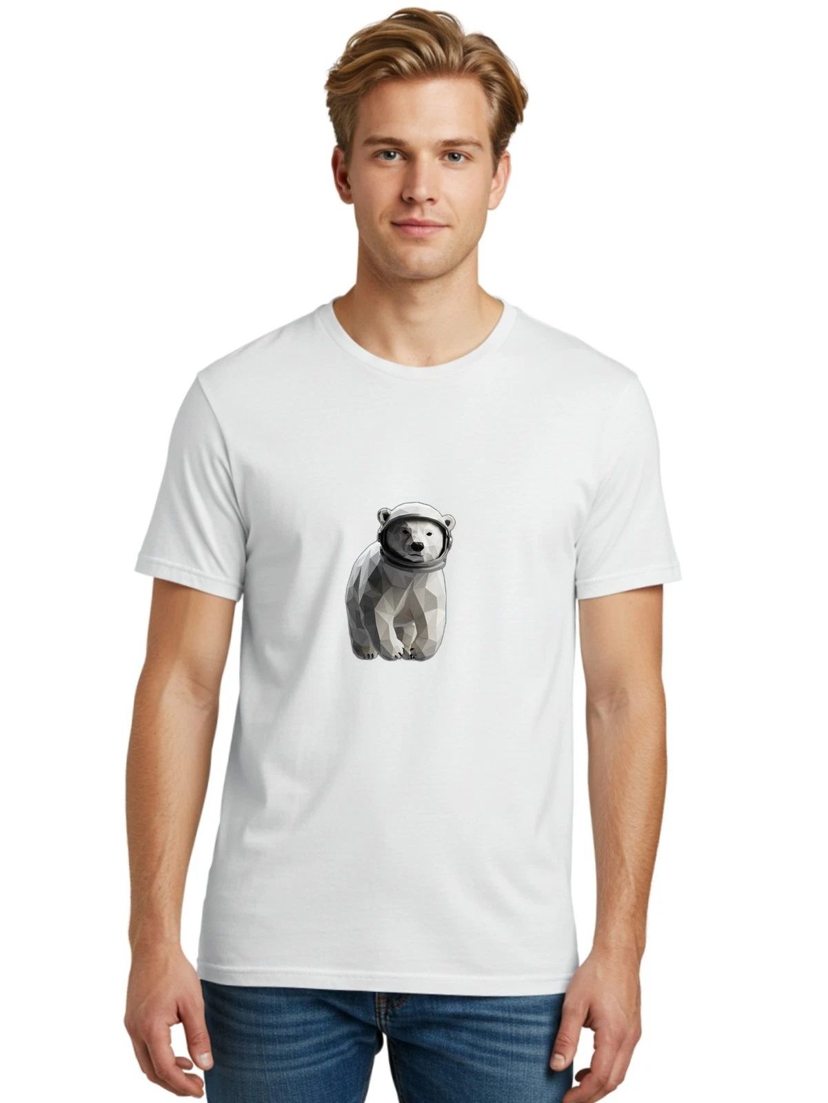 Polar-Bear-Astronaut-2 Mens Graphic Tee, 100% Cotton, Casual Summer Wear