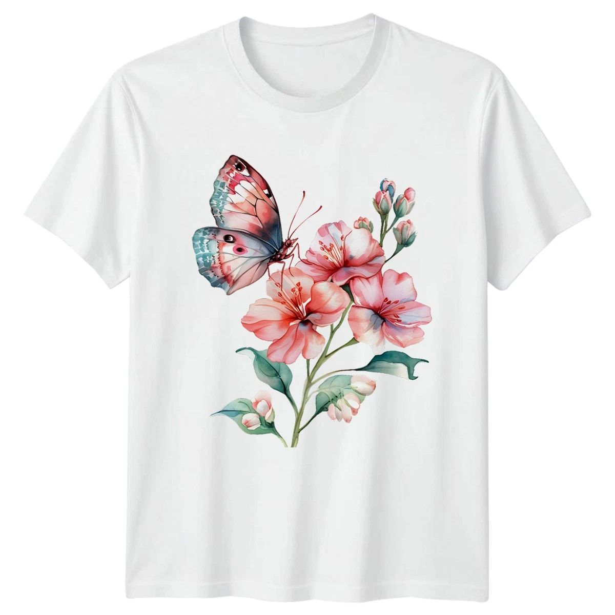 Butterfly Flowers Floral Nature Mens T-Shirt Womens Tee Graphic Unisex Top
