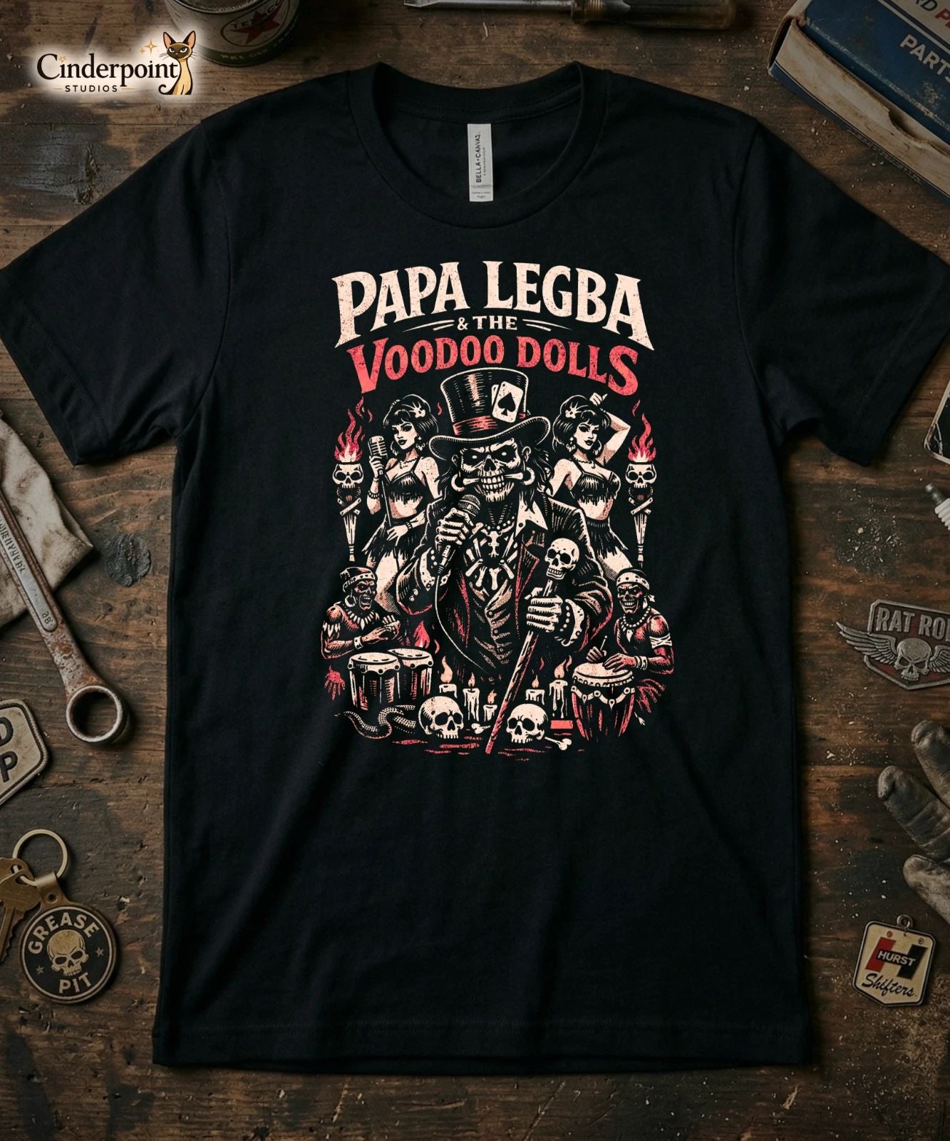 Papa Legba & The Voodoo Dolls T-Shirt - Retro Psychobilly Horror Punk Tee XS-5X