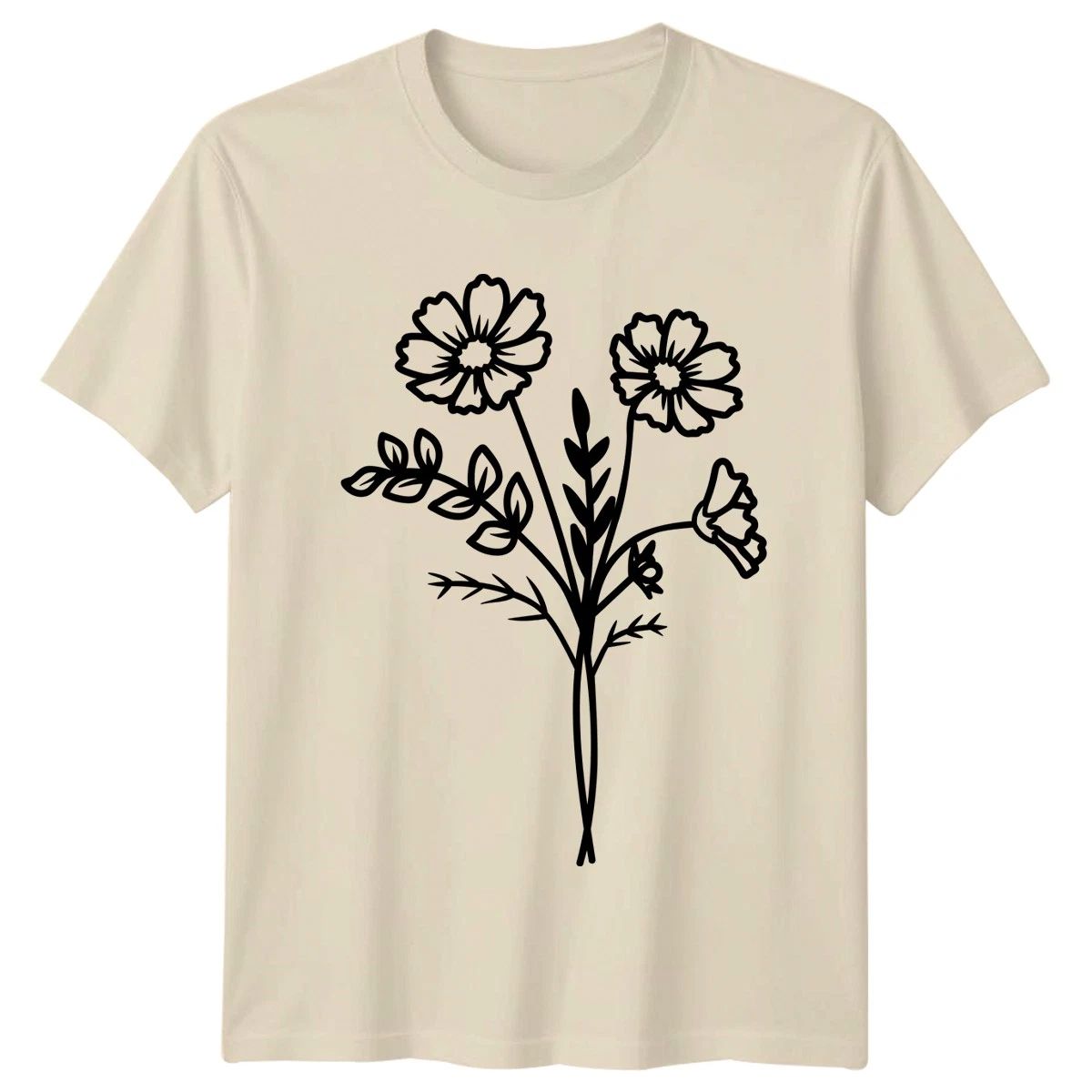 Simple Wildflower Bouquet Line Art Womens T-Shirt Wildflower Gardening