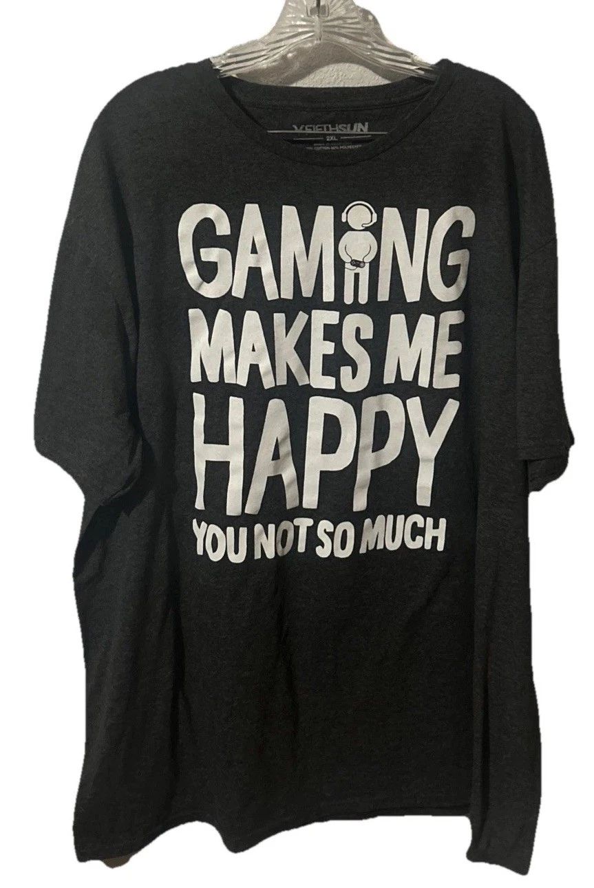 "Gaming Makes Me Happy, You Not So" Sz 2XL Graphic Print T-shirt grey mens 1965