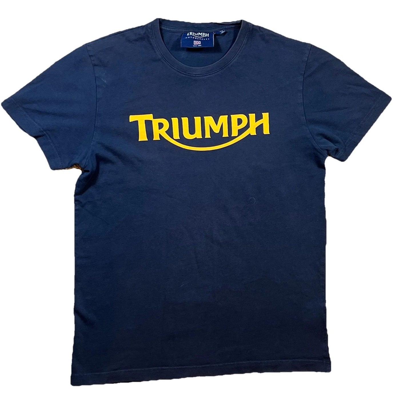GENUINE Triumph Motorcycles Modern Premium Woven Logo T-Shirt Navy Medium Biker